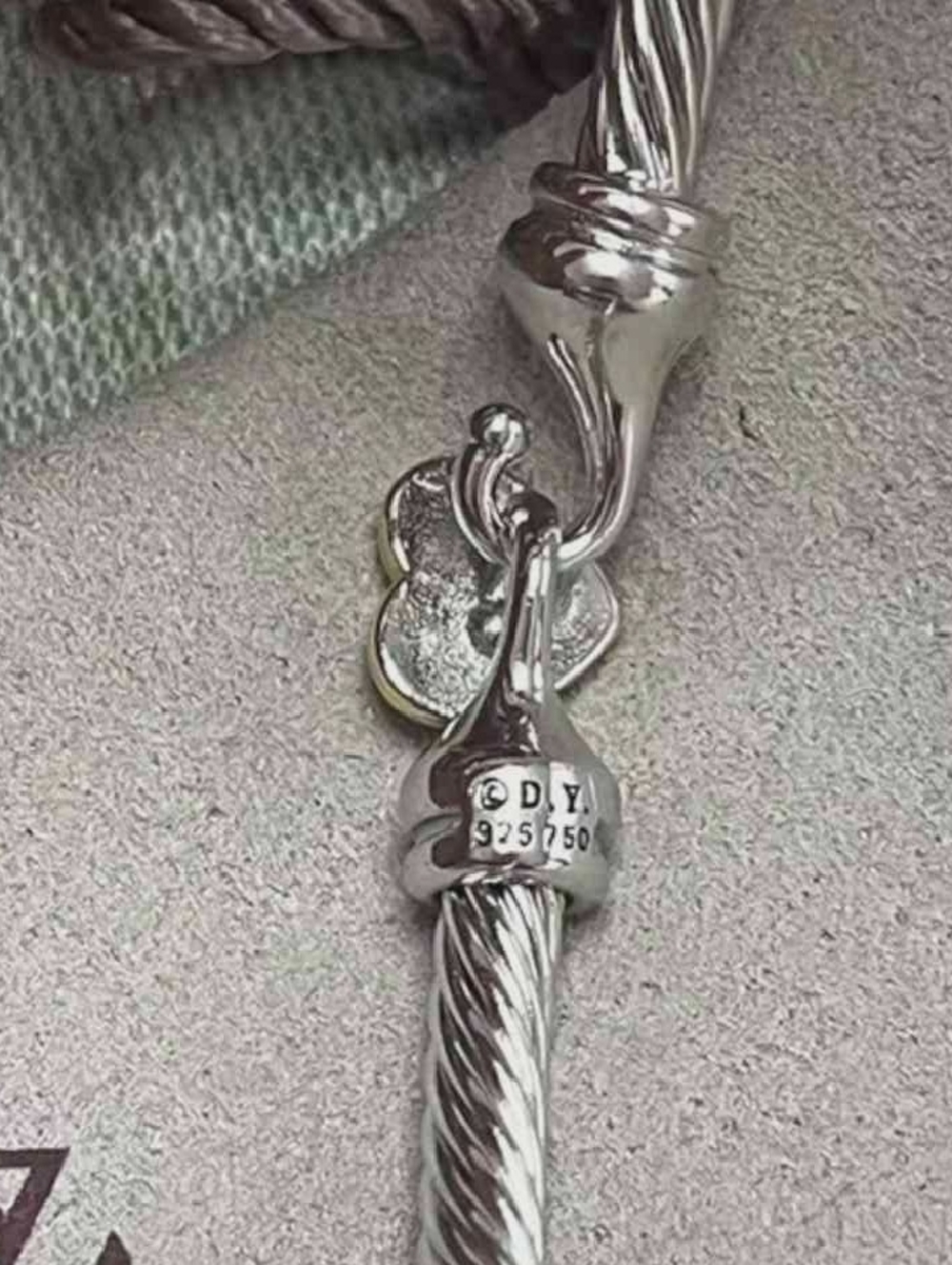David Yurman Two-Tone Cable Bracelet with Gold Heart Accent - Picture 7 of 8